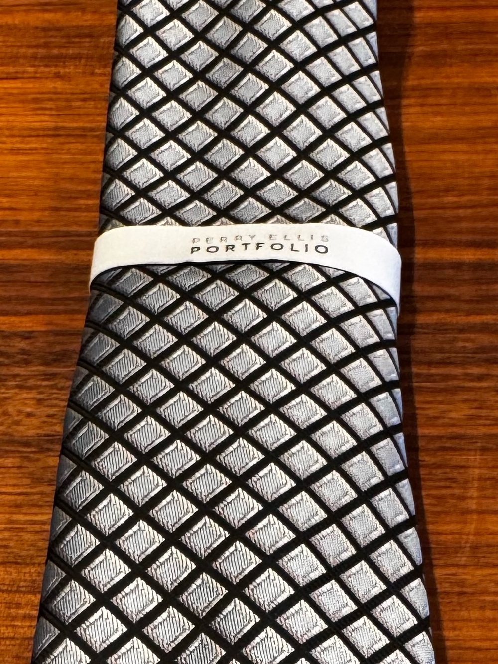 Perry Ellis Silver and Black Diamond-Grid Tie